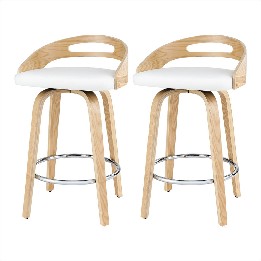 Coastal Modern White PU Leather Wooden Bar Stools