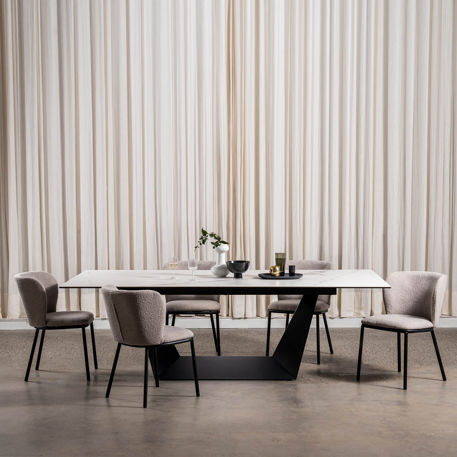 Adelphi | Ceramic White Black 8-Seater Rectangular Dining Table | White