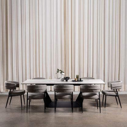 Adelphi | Ceramic White Black 8-Seater Rectangular Dining Table | White