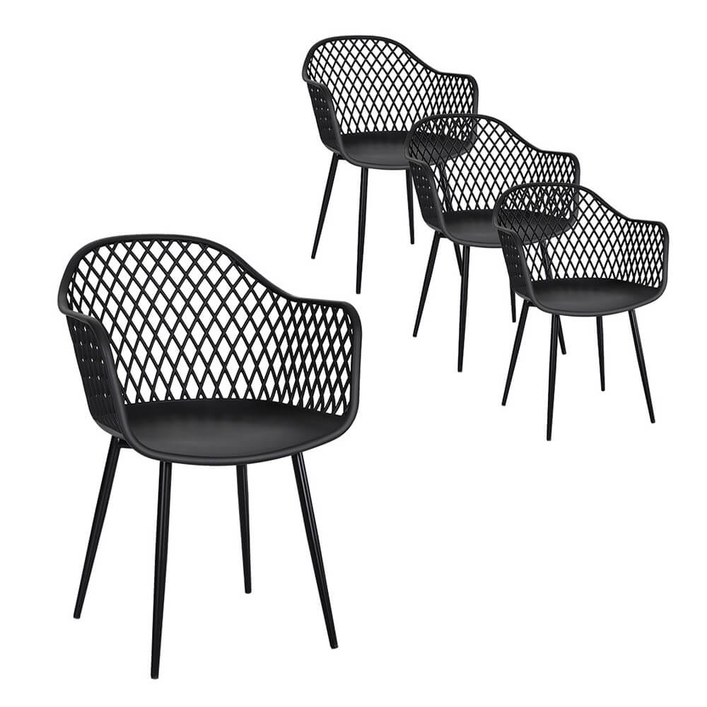 Plastic UV-Resistant Black Outdoor Dining Chairs With Arms Set Of 4