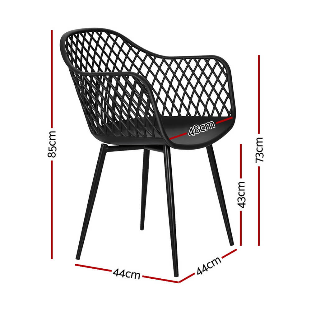 Plastic UV-Resistant Black Outdoor Dining Chairs With Arms Set Of 4