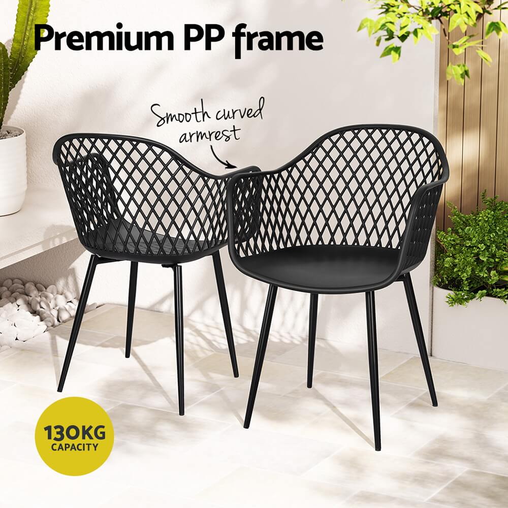 Plastic UV-Resistant Black Outdoor Dining Chairs With Arms Set Of 4