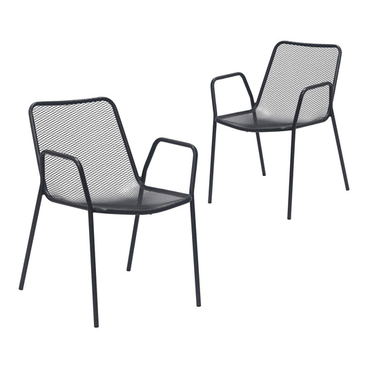 Akeno | Modern Metal Black Outdoor Dining Chairs With Arms | Black