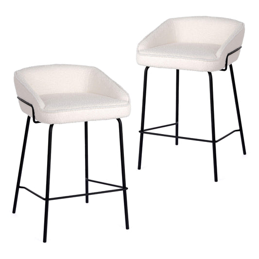 Alexander | Modern Metal Fabric Bar Stools | Set Of 2 | Pewter | Ivory