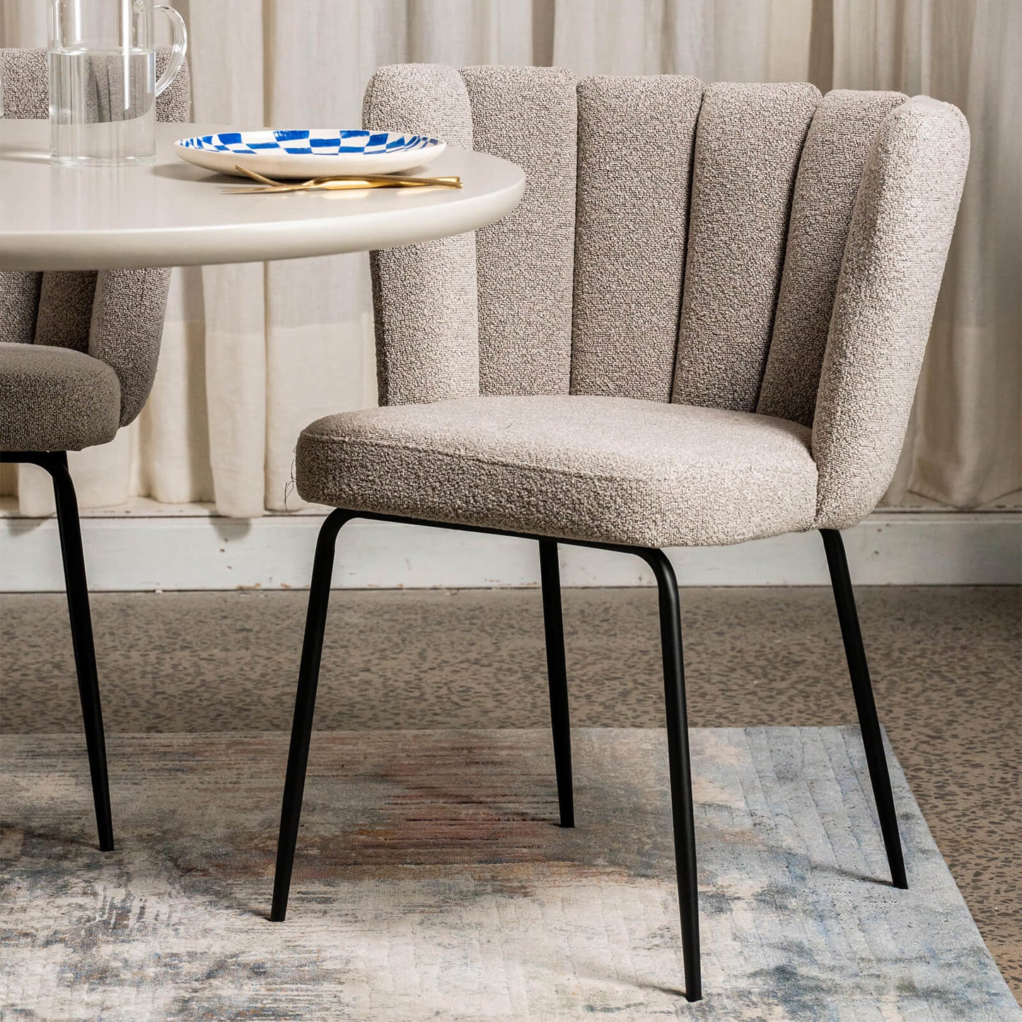 Alto | Modern Latte Beige Boucle Fabric Dining Chairs | Set Of 2 | Beige