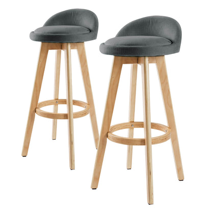 Mid-century Scandinavian Grey Fabric Wooden Bar Stools Set Of 2