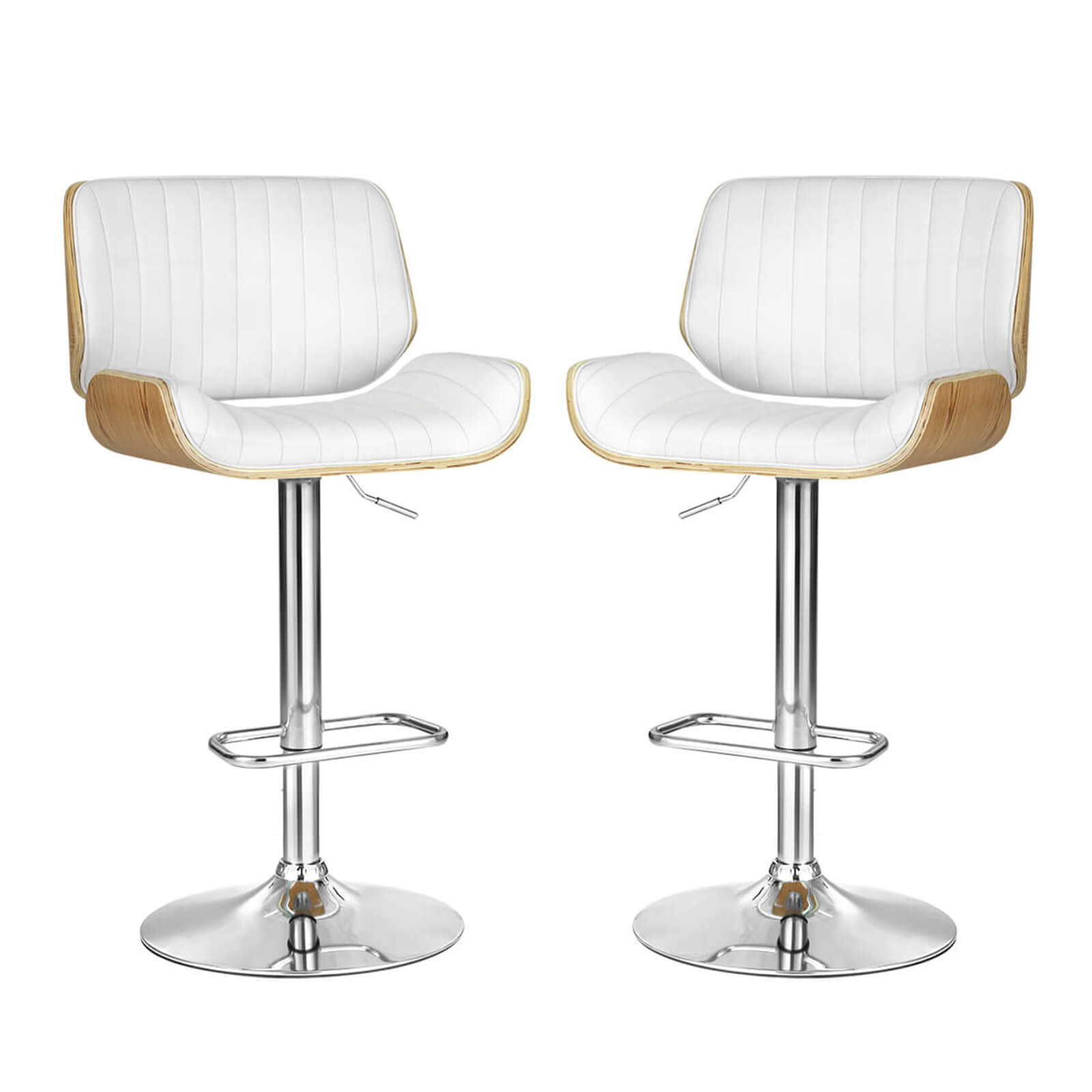 Astra | Contemporary Swivel Wooden White PU Leather Bar Stools | Set of 2 | White