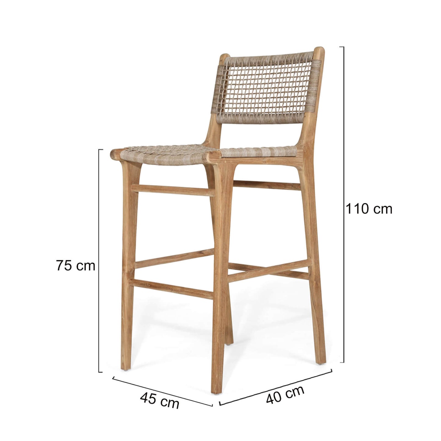 Augusta | Coastal Outdoor Corded Wooden Bar Stools | Washed Grey