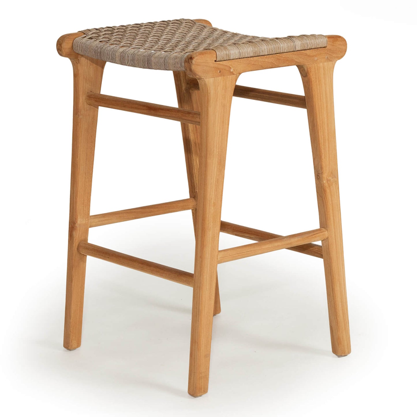 Augusta | Coastal Outdoor Corded Wooden Backless Bar Stools | Washed Grey