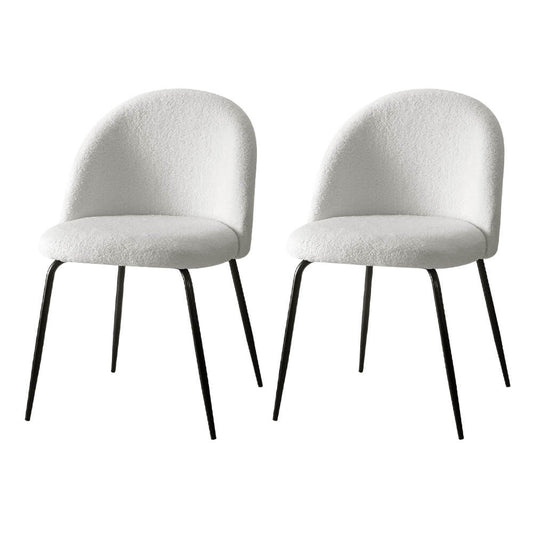 Ballina | Modern White Boucle Fabric Metal Dining Chairs | Set Of 2