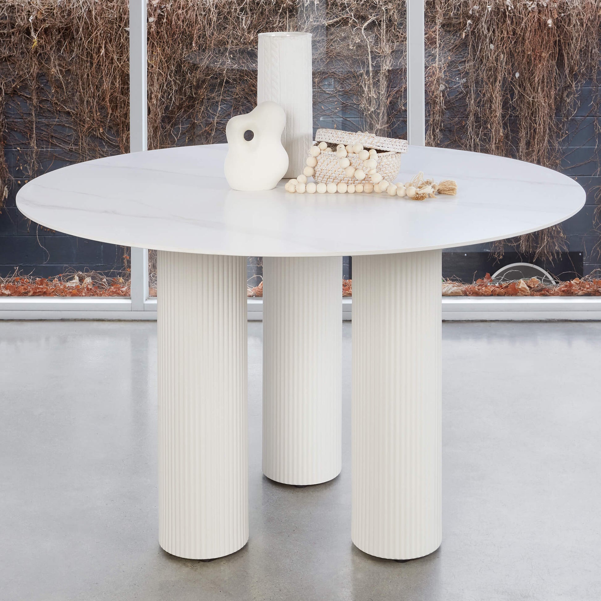 Barcelona | 130cm White Wooden Ash Veneer Round Dining Table | White