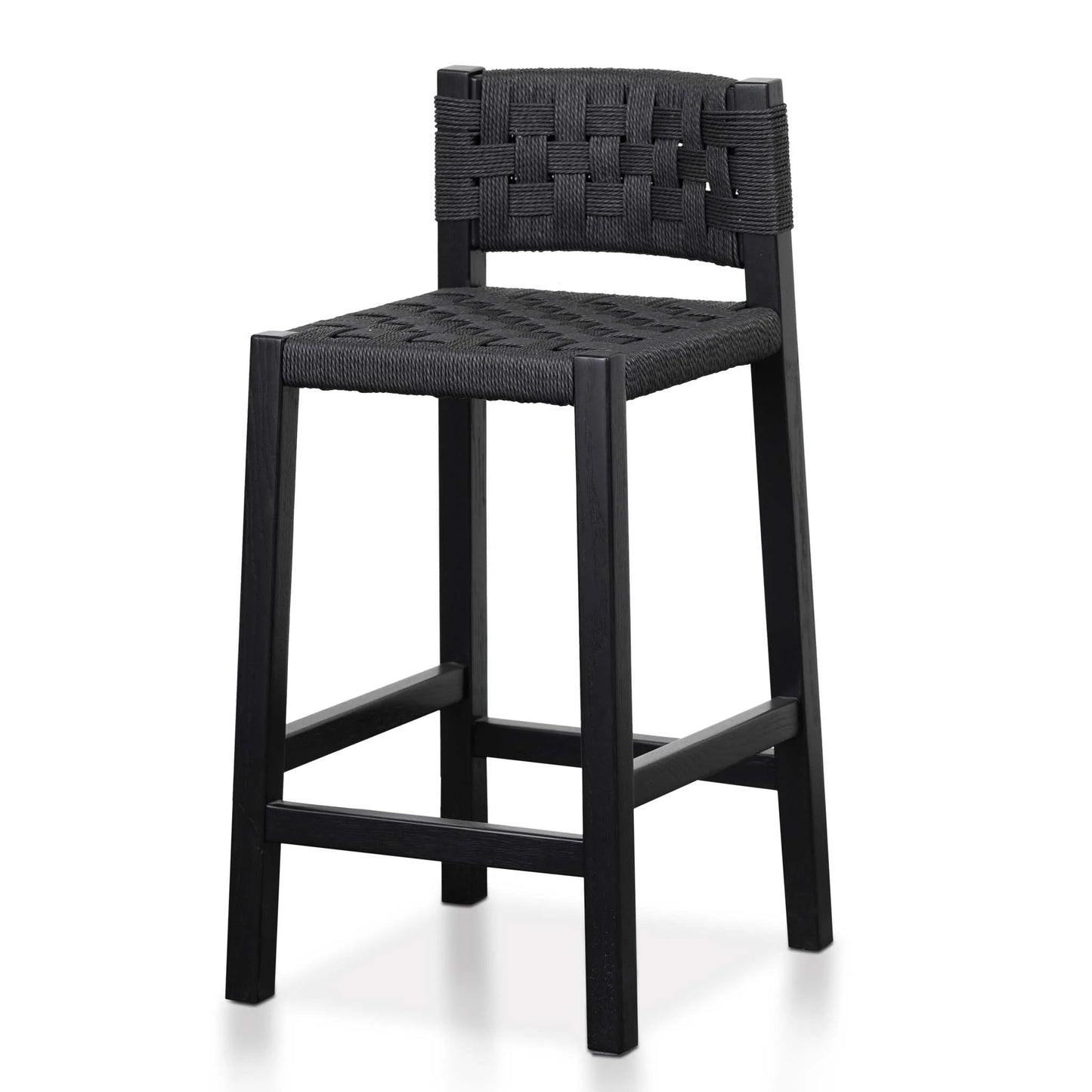 Baybreeze | Coastal Natural Black Wooden Rattan Bar Stool | Black