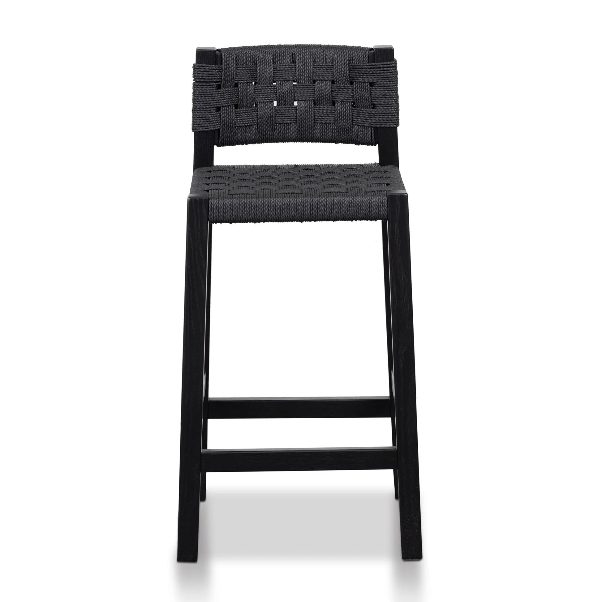 Baybreeze | Coastal Natural Black Wooden Rattan Bar Stool | Black