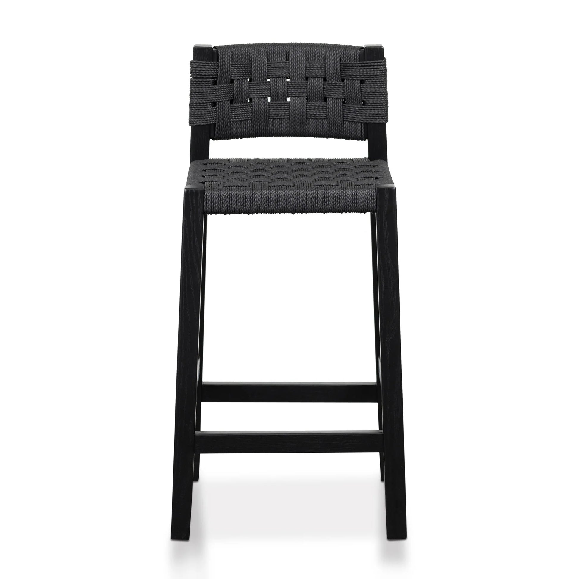 Baybreeze | Coastal Natural Black Wooden Rattan Bar Stool | Black