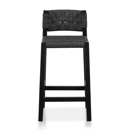 Baybreeze | Coastal Natural Black Wooden Rattan Bar Stool | Black