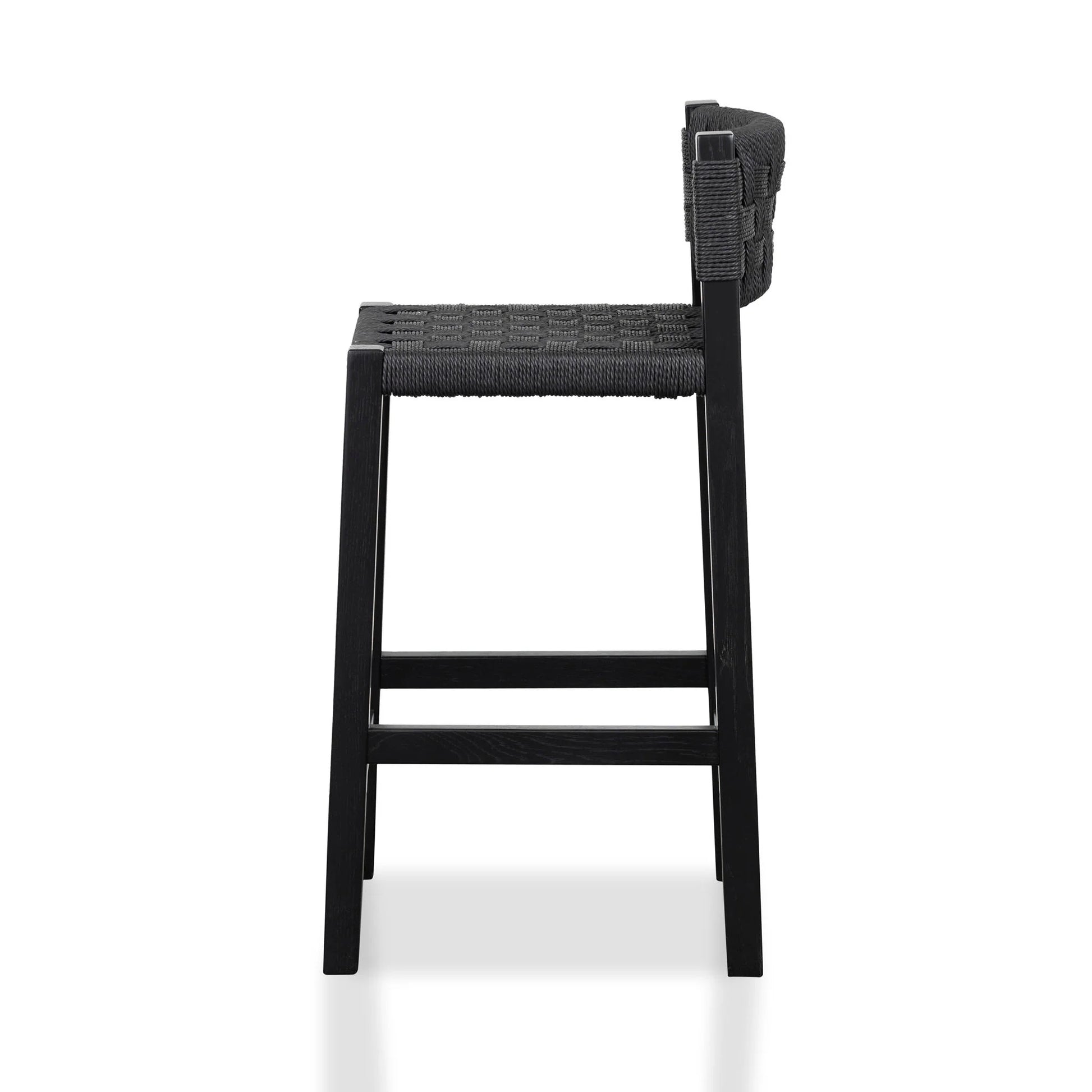 Baybreeze | Coastal Natural Black Wooden Rattan Bar Stool | Black