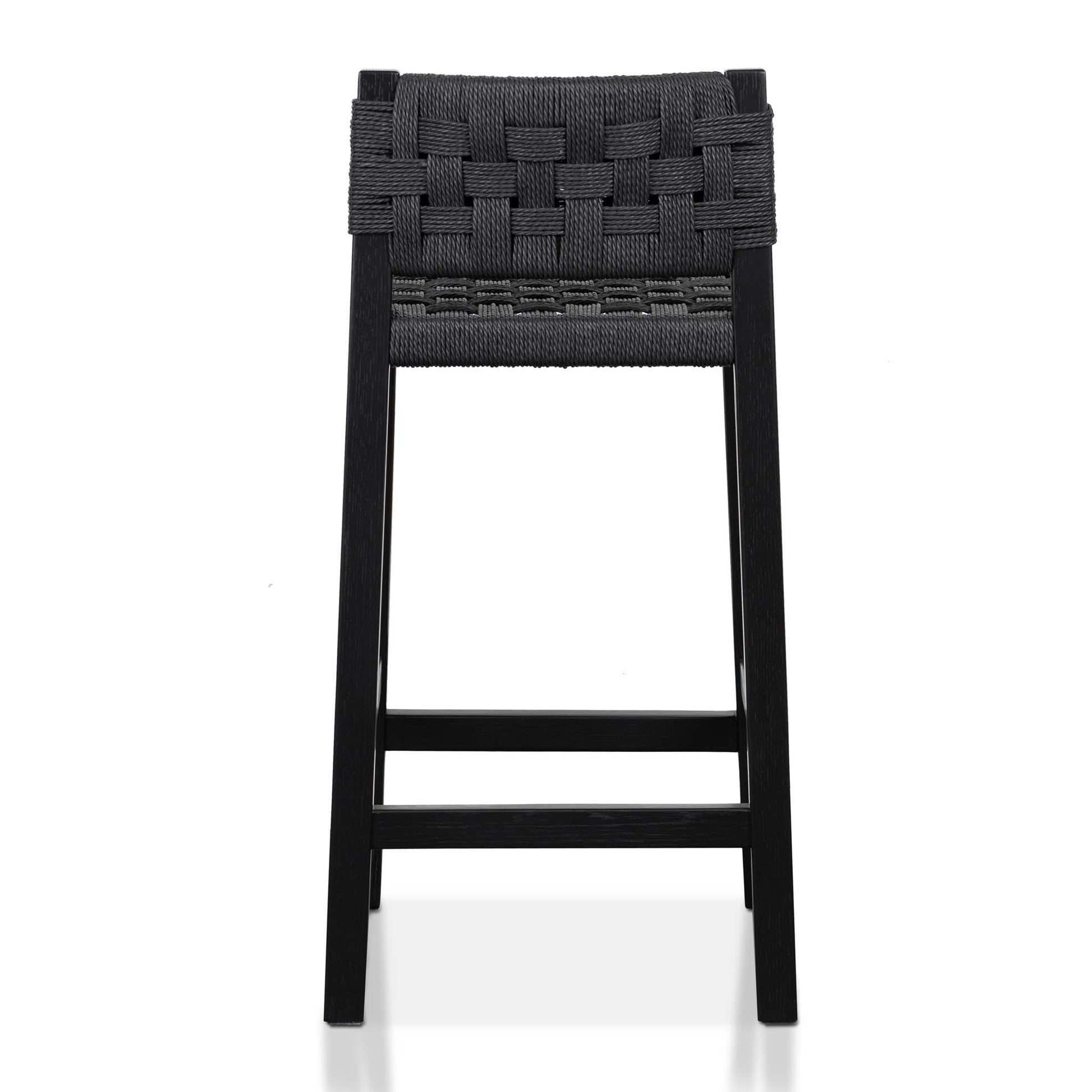 Baybreeze | Coastal Natural Black Wooden Rattan Bar Stool | Black