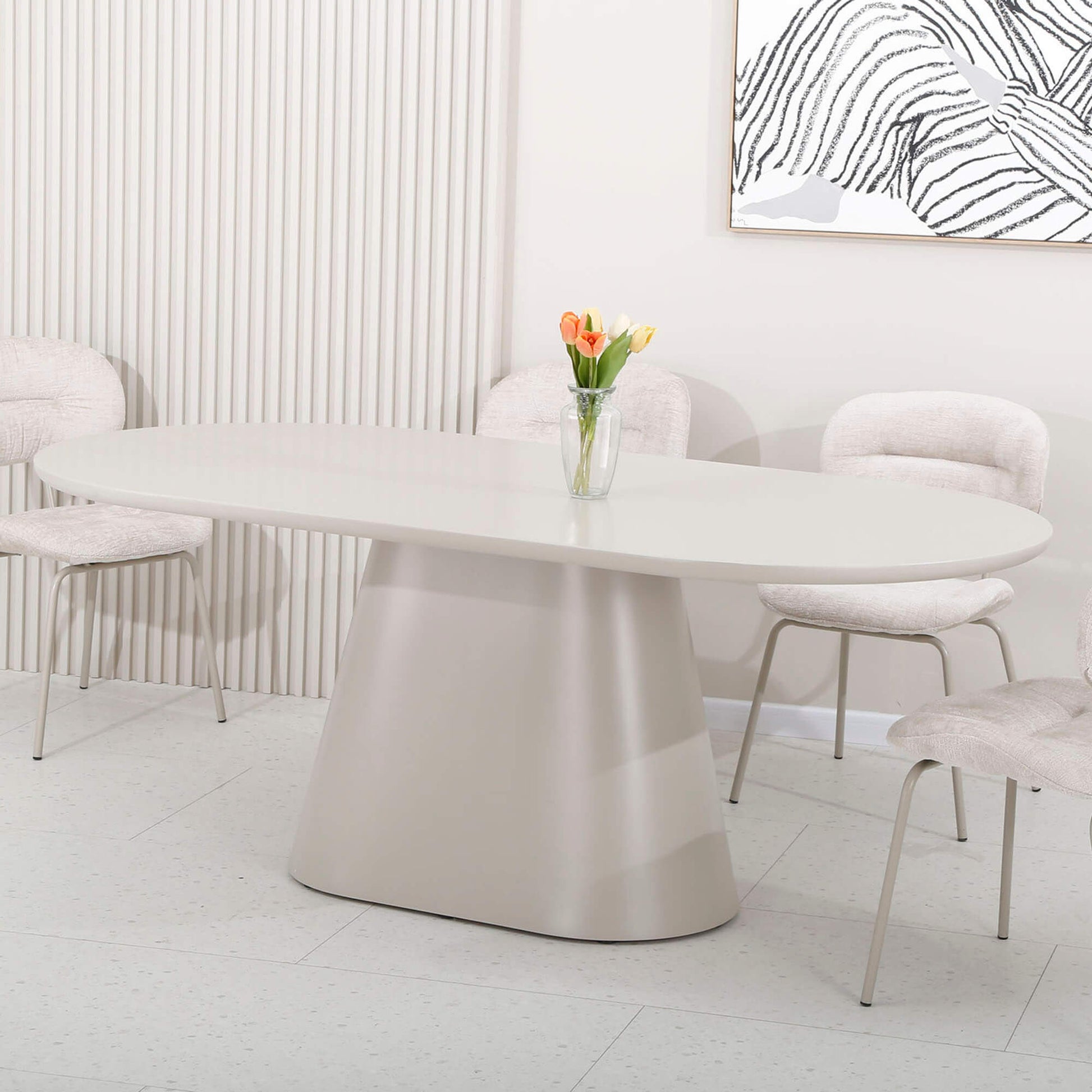 Belford | Modern 6 Seater Oval Wooden Dining Table | Putty