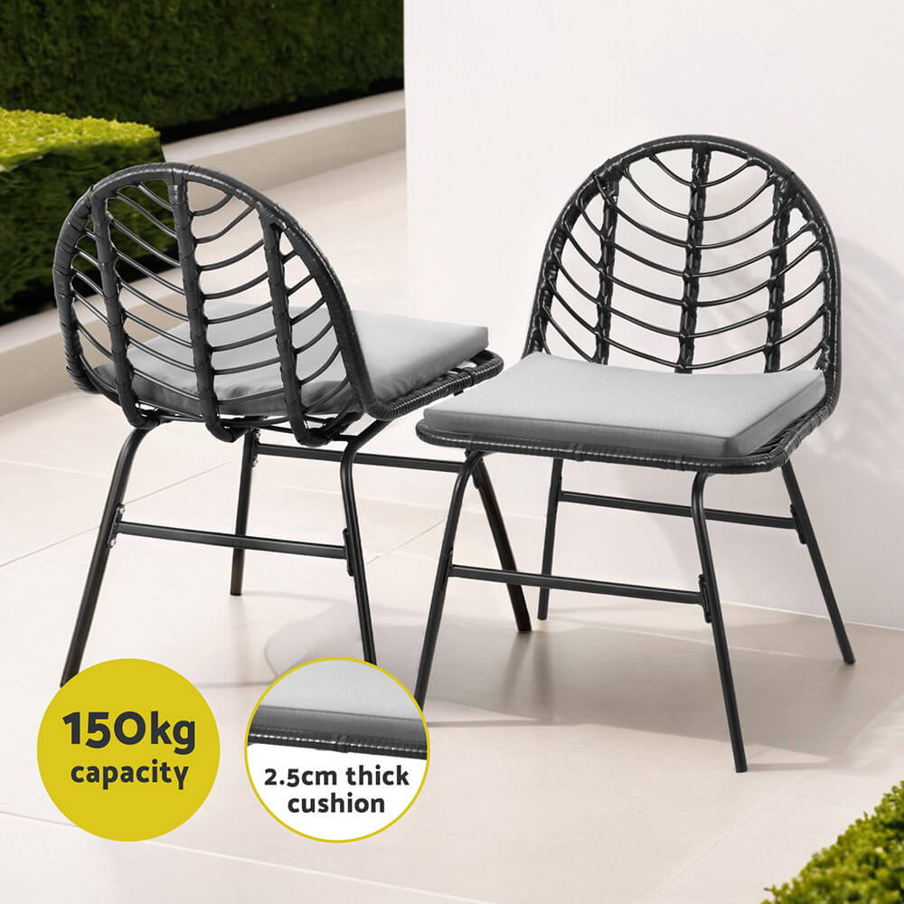 Metal Black Outdoor Chairs Dining Chairs Set Of 2