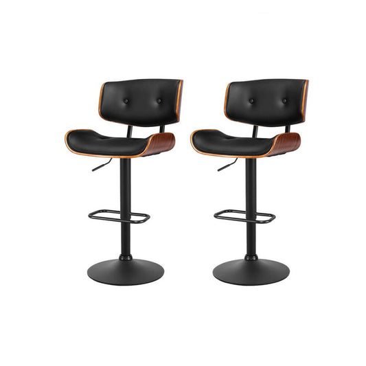 Belmore | Contemporary Metal Black PU Leather Bar Stools | Set Of 2