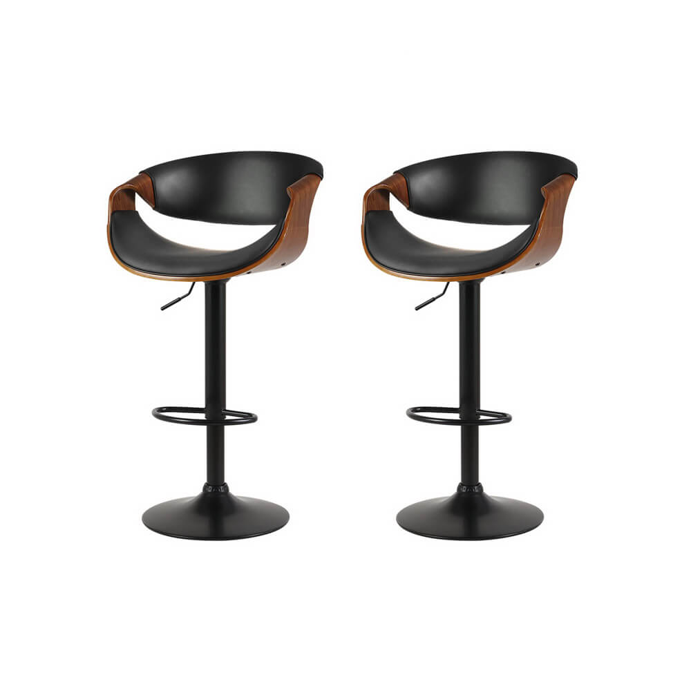 Contemporary Black PU Leather Wooden Bar Stools | Set Of 2