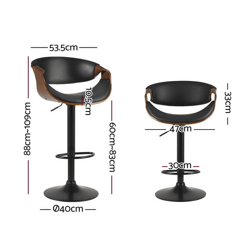 Contemporary Black PU Leather Wooden Bar Stools | Set Of 2