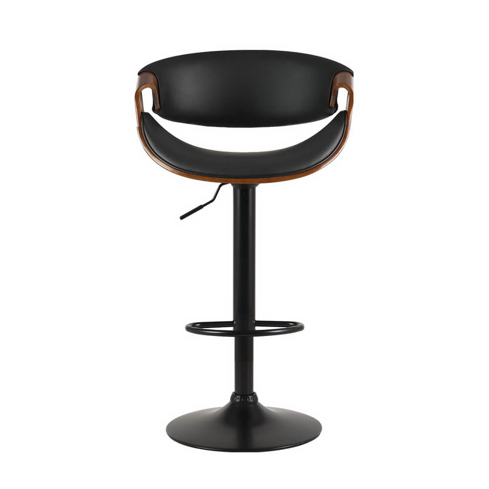 Contemporary Black PU Leather Wooden Bar Stools | Set Of 2