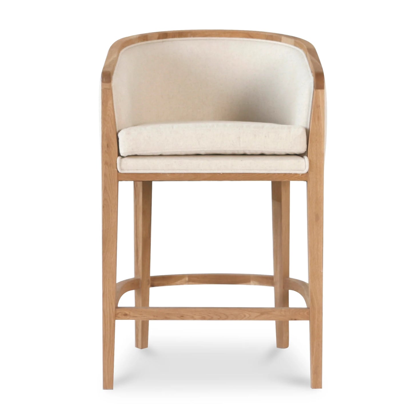 Brampton | Coastal Mid Century Wooden Bar Stool With Arms | Light Beige