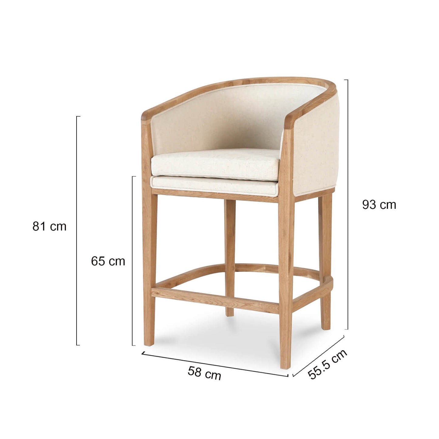 Brampton | Coastal Mid Century Wooden Bar Stool With Arms | Light Beige