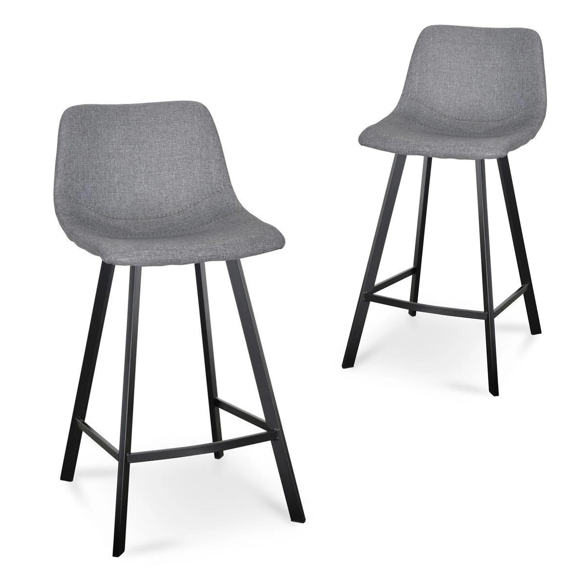 Bramston | Modern PU Leather Fabric Bar Stools | Set Of 2 | Dark Grey