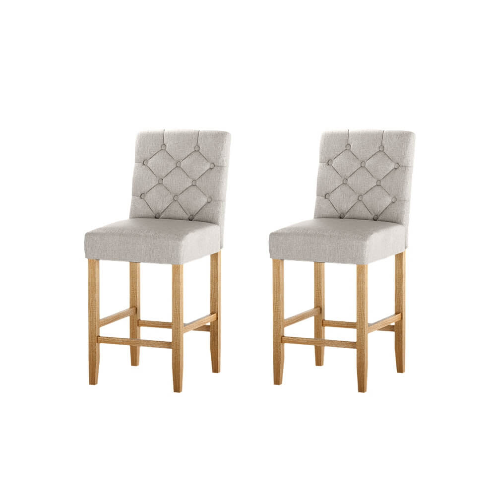 Modern Beige Fabric Wooden Bar Stools | Set Of 2