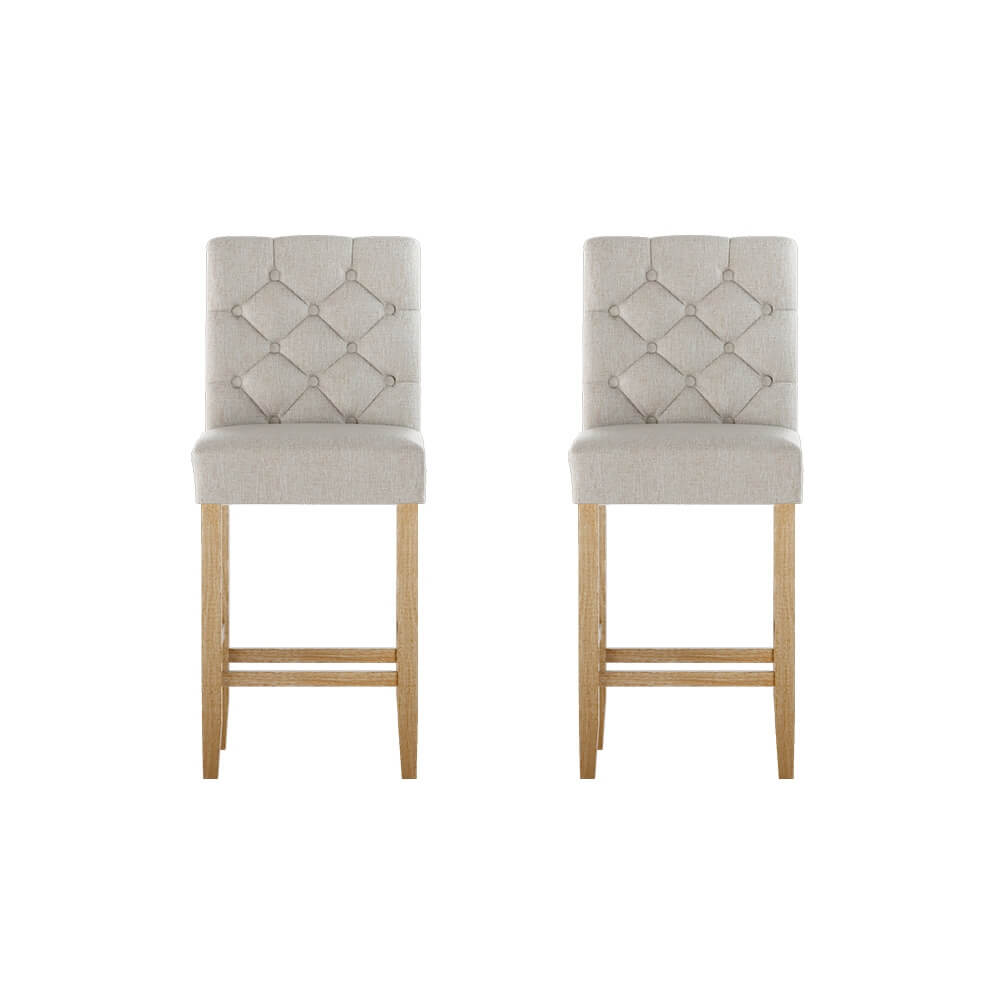 Modern Beige Fabric Wooden Bar Stools | Set Of 2