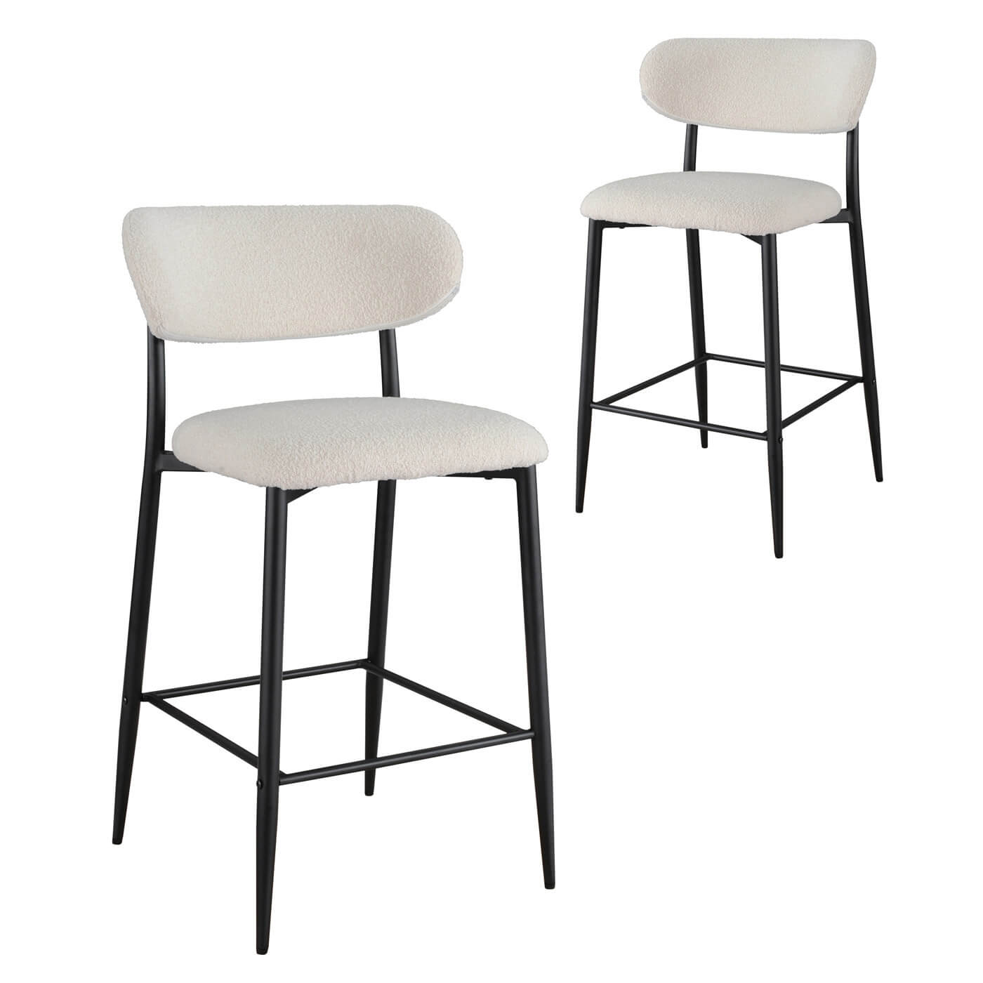 Buller | Mid Century Off White Boucle Fabric Bar Stools | Set Of 2 | White