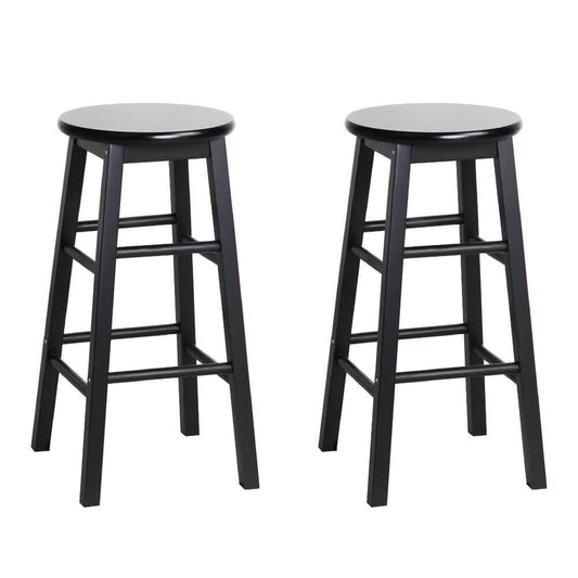 Calamvale | Coastal Country 61cm Natural & Black Round Wooden Bar Stools | Set Of 2 | Black