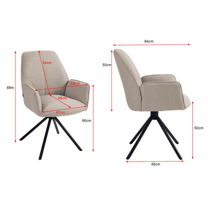 Carinya | Modern Metal Fabric Dining Chair With Arms | Set Of 2 | Beige