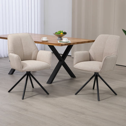 Carinya | Modern Metal Fabric Dining Chair With Arms | Set Of 2 | Beige