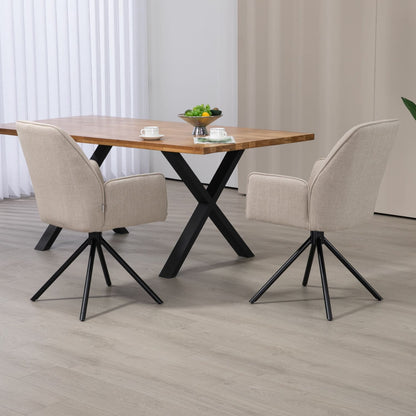 Carinya | Modern Metal Fabric Dining Chair With Arms | Set Of 2 | Beige