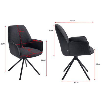 Carinya | Modern Metal Fabric Dining Chair With Arms | Set Of 2 | Charcoal