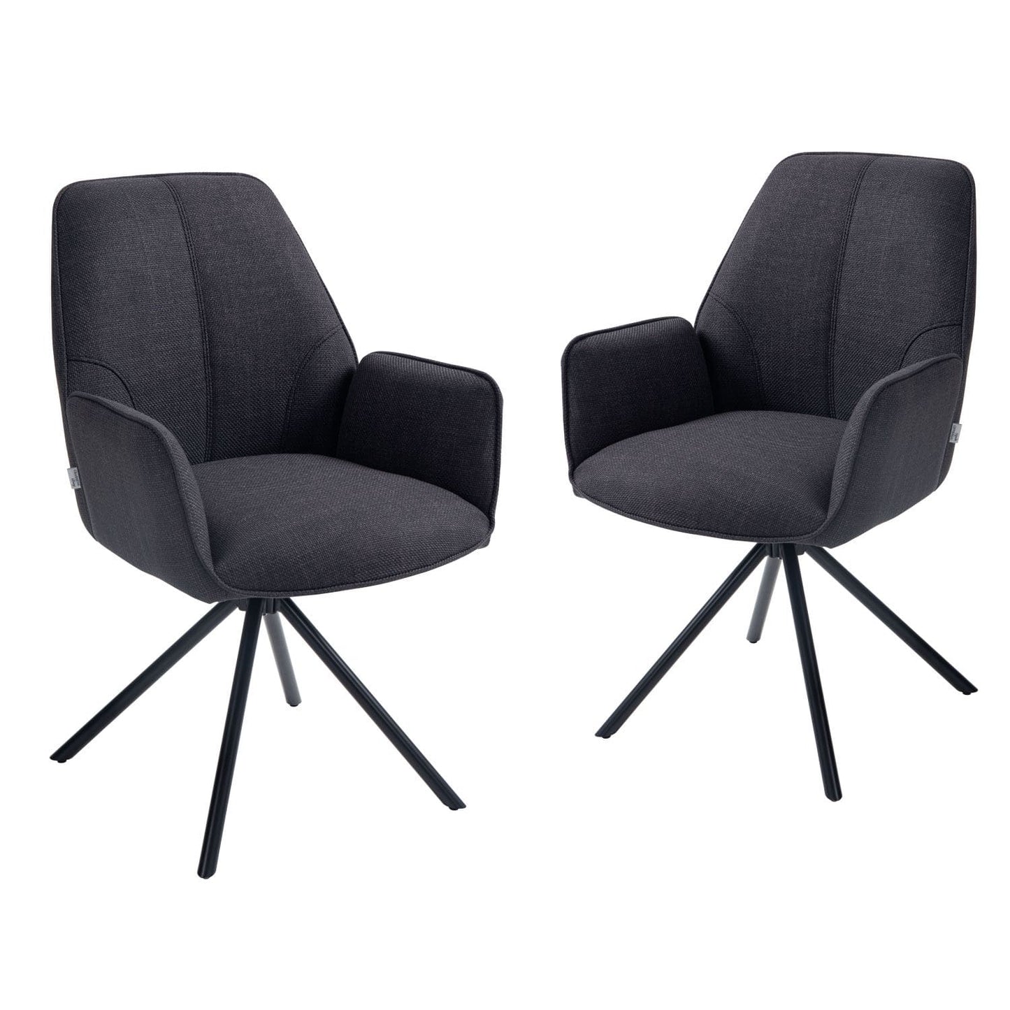 Carinya | Modern Metal Fabric Dining Chair With Arms | Set Of 2 | Charcoal