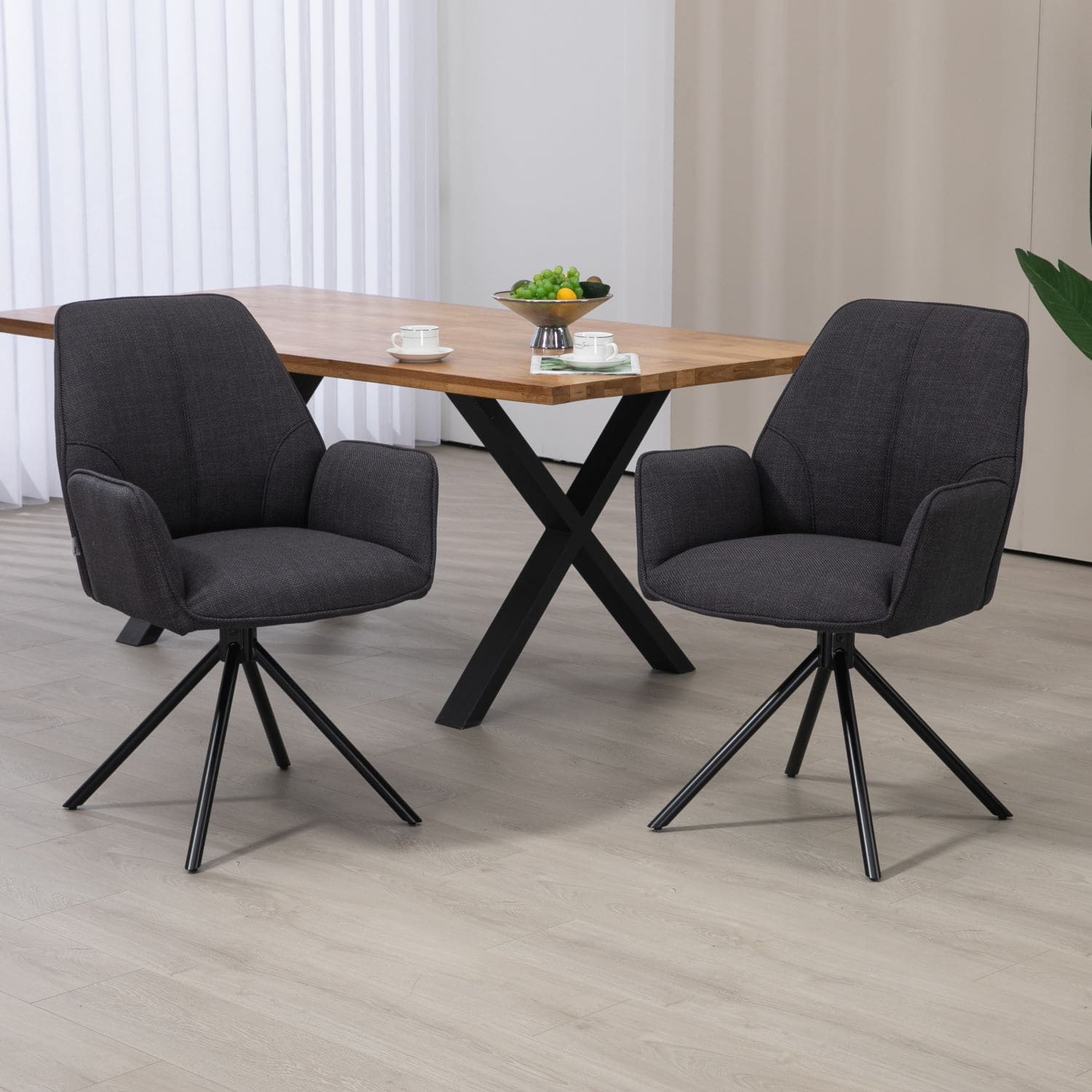 Carinya | Modern Metal Fabric Dining Chair With Arms | Set Of 2 | Charcoal