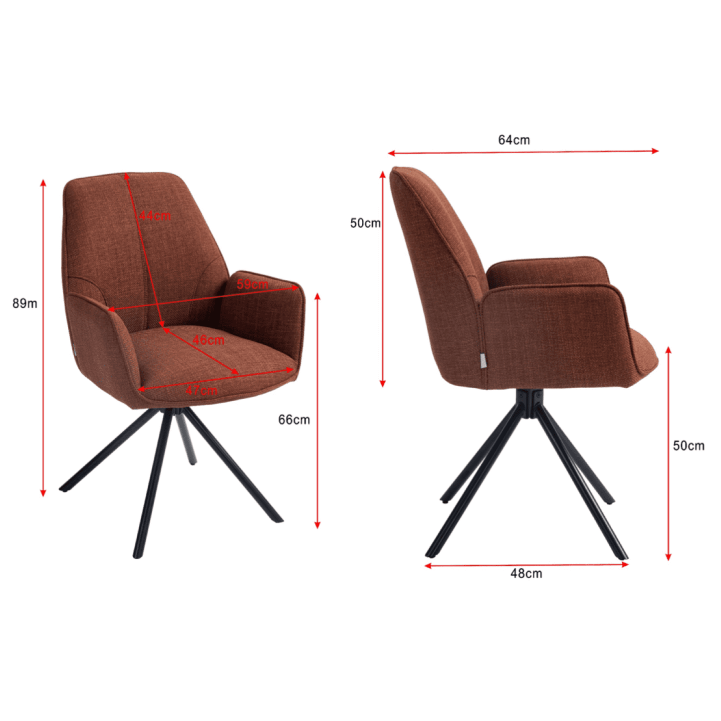 Carinya | Modern Metal Fabric Dining Chair With Arms | Set Of 2 | Wine