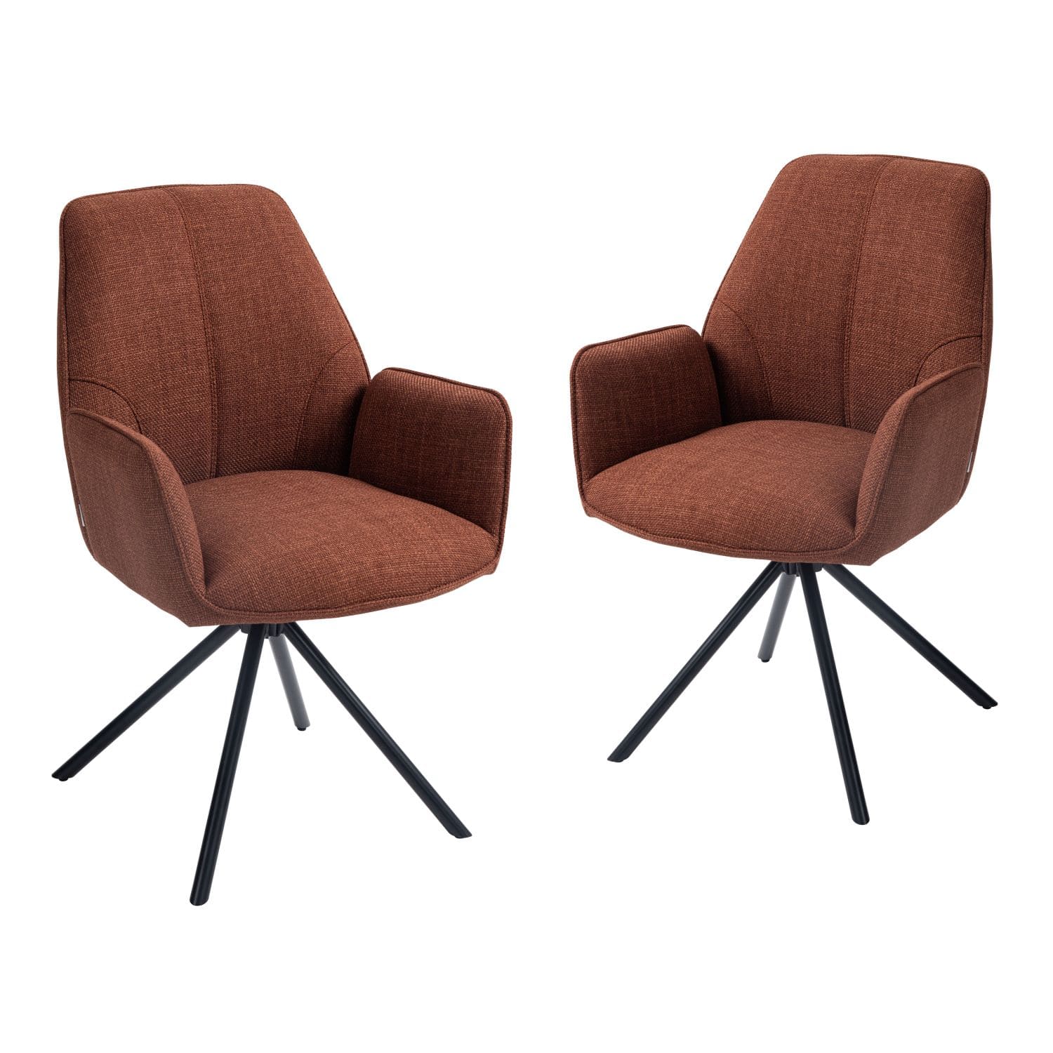 Carinya | Modern Metal Fabric Dining Chair With Arms | Set Of 2 | Wine