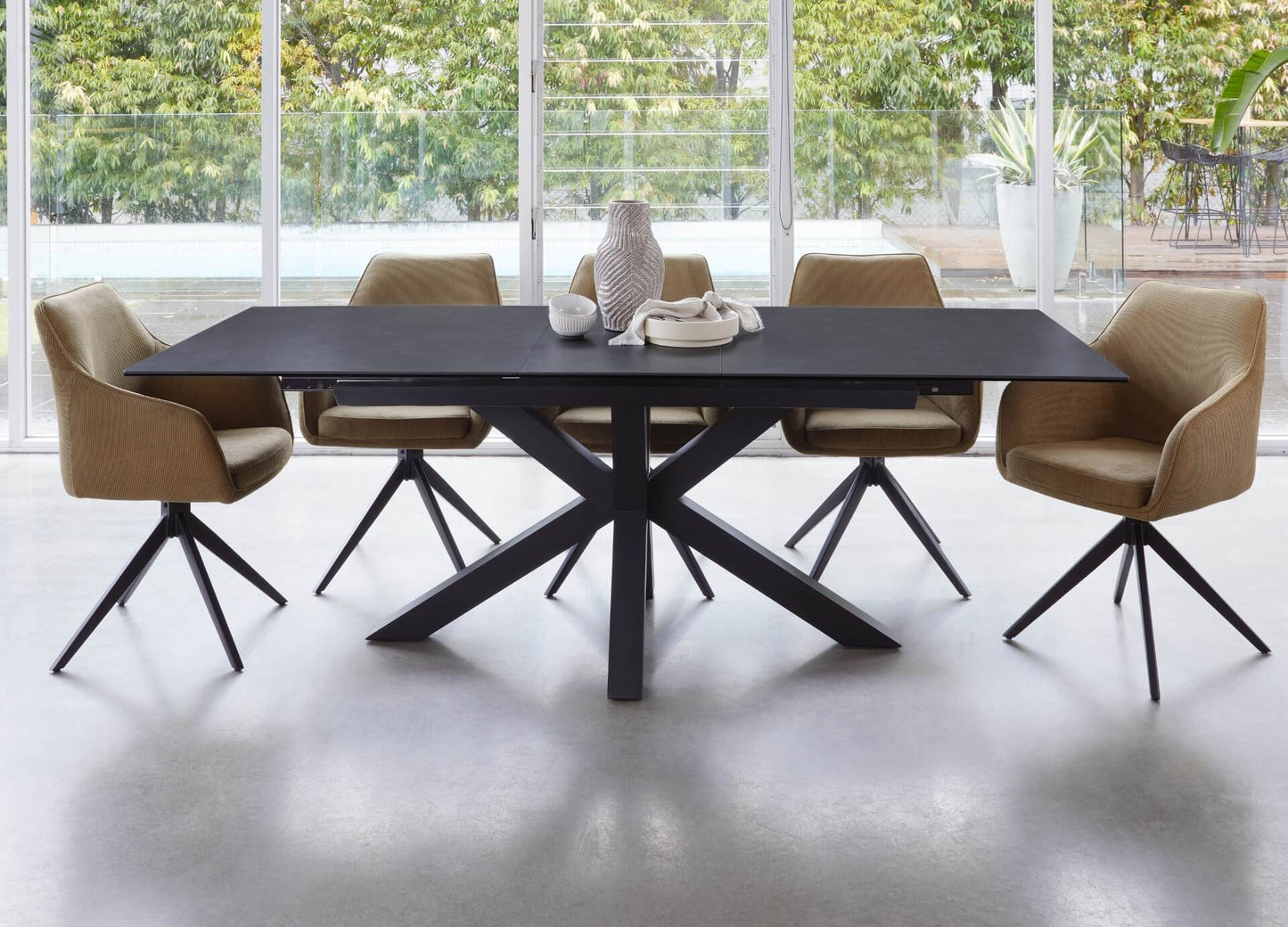 Caspian | Black Ceramic Rectangular 8 Person 2.2m Extension Dining Table