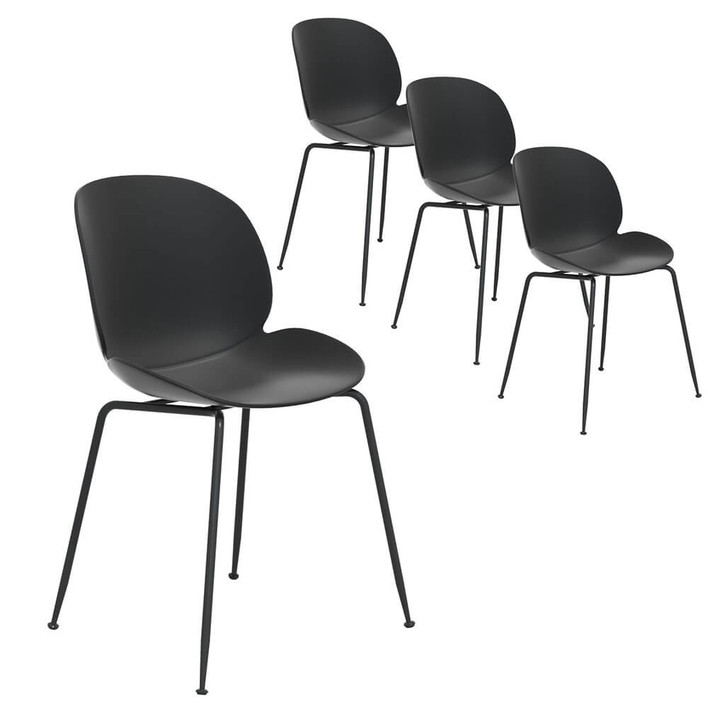 Plastic Metal Black Outdoor Dining Chairs Set of 4