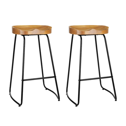 Curtin | Industrial Country Wooden Metal Bar Stools | Set Of 2 | Natural