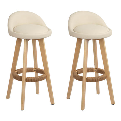 Beige PU Leather Fabric Wooden Bar Stools Set Of 2