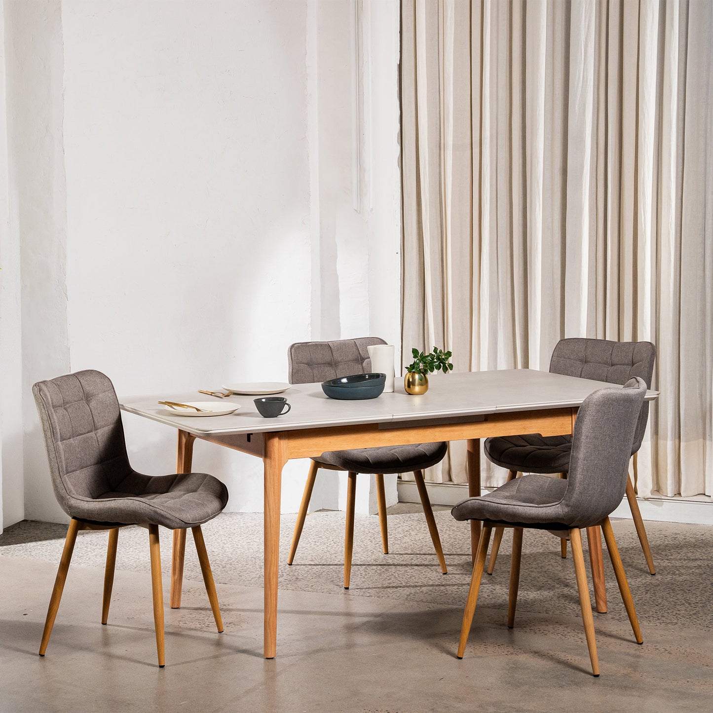 Domaine | Ash Taupe Fabric Modern Dining Chairs | Set Of 2 | Taupe