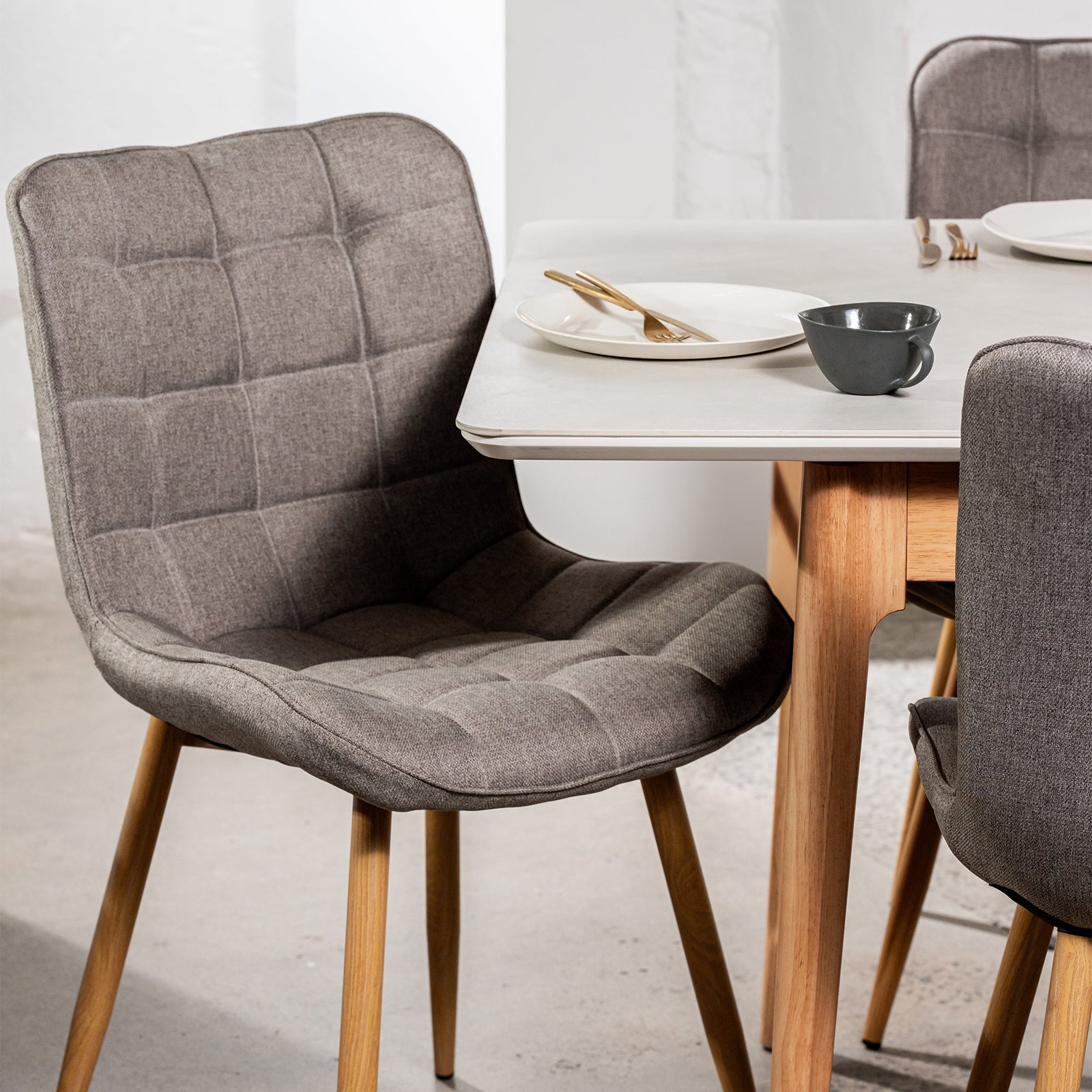 Domaine | Ash Taupe Fabric Modern Dining Chairs | Set Of 2 | Taupe