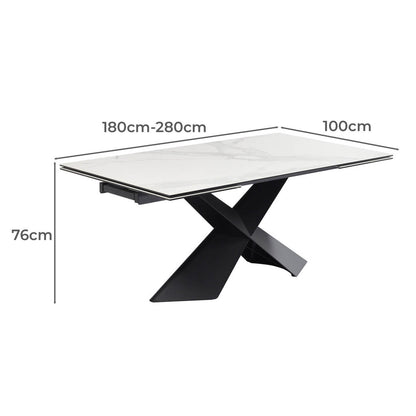 Dorchester | Ceramic White & Black 12 Person Extension Dining Table | White