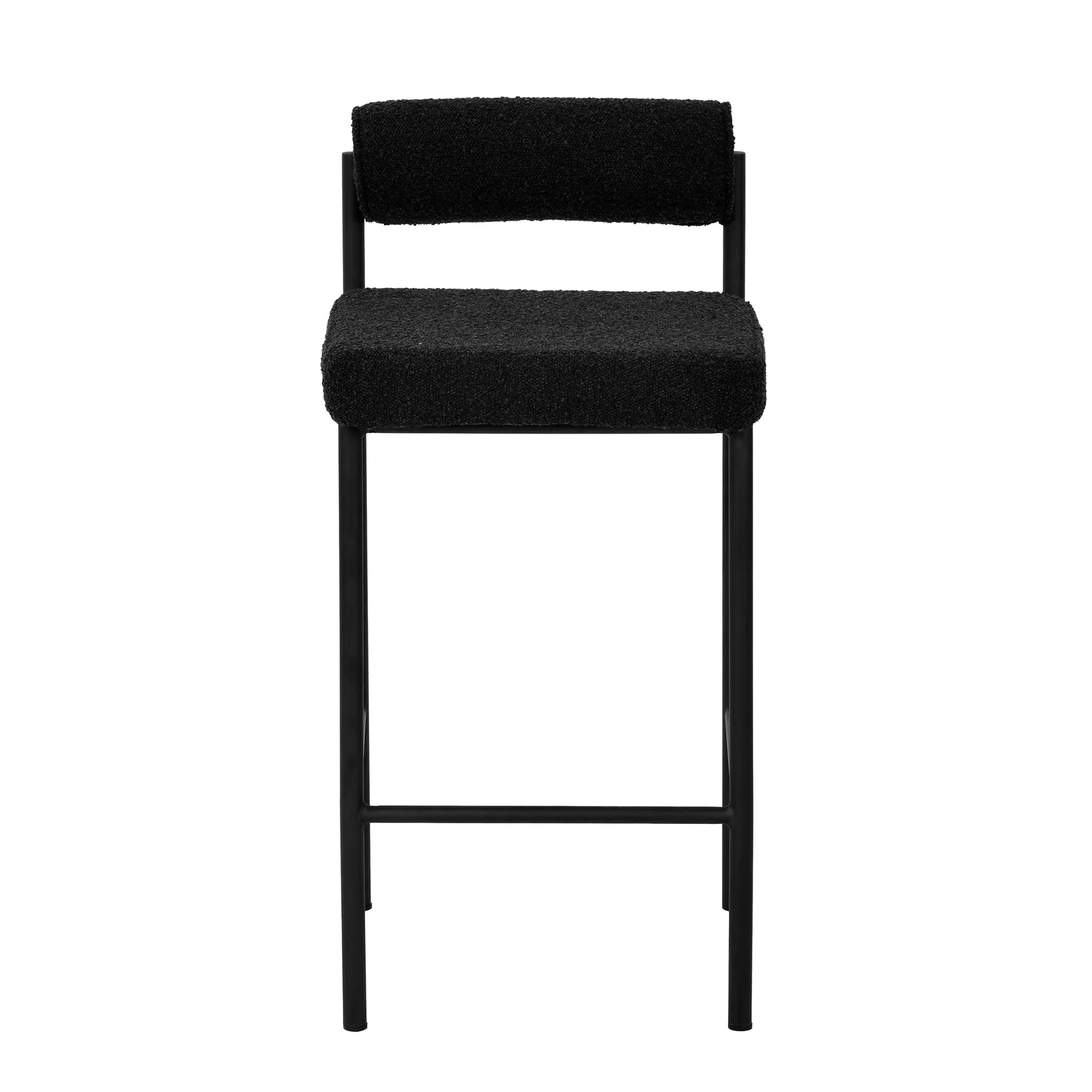 Duxton | Modern Metal Boucle Fabric PU Leather Bar Stools | Set Of 2 | Black